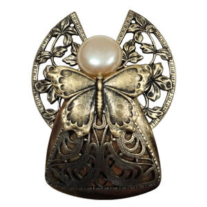 Vtg Signed Jane Davis Large Butterfly Angel Faux Pearl Pin Brooch